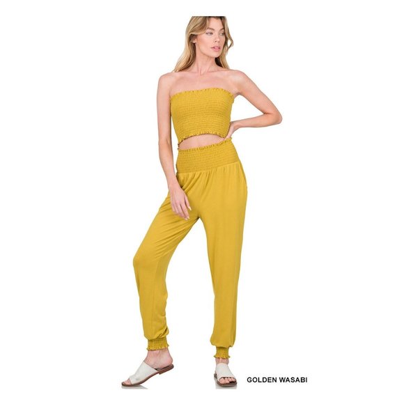Pants - Matching Set of Tube Top & Jogger Pants Golden Wasabi
